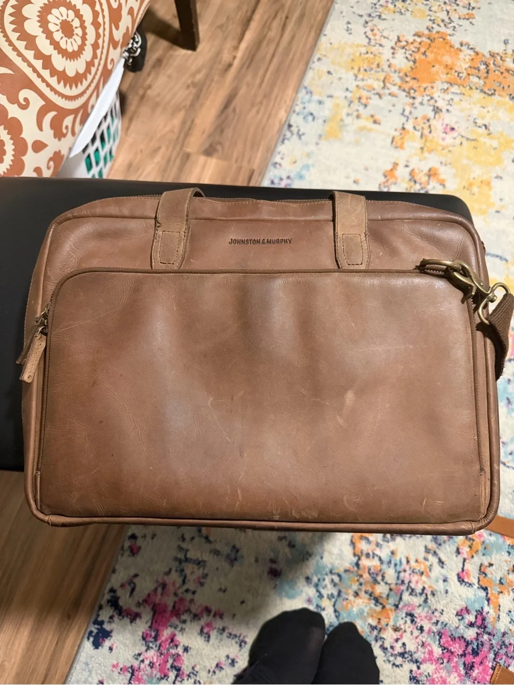 Johnston & Murphy Tan Leather Laptop Messenger Bag